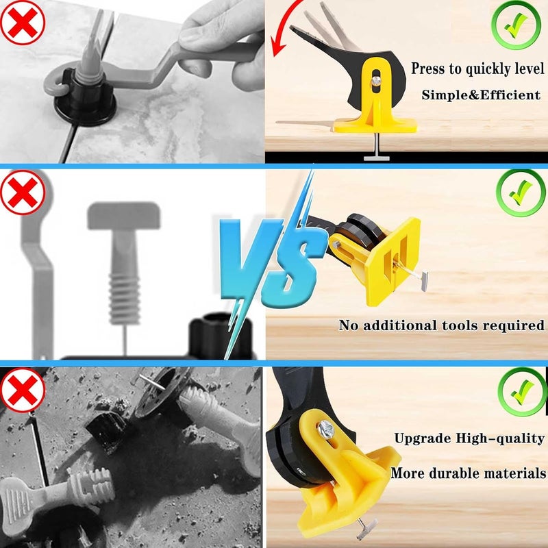 FACITE Tile Leveling System Kit Tile Spacers 100pcs Reusable Leveler+Extra 100pcs Replaceable Steel Pin Tlie Tools Installation Set Floor Leveling Compounds 1/8", New Adjustable Fit 8-12mm Tile - Image 5